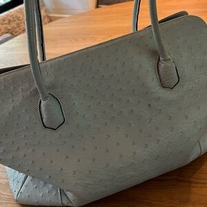 Lana Marks authentic sky blue ostrich leather large shopping bag.